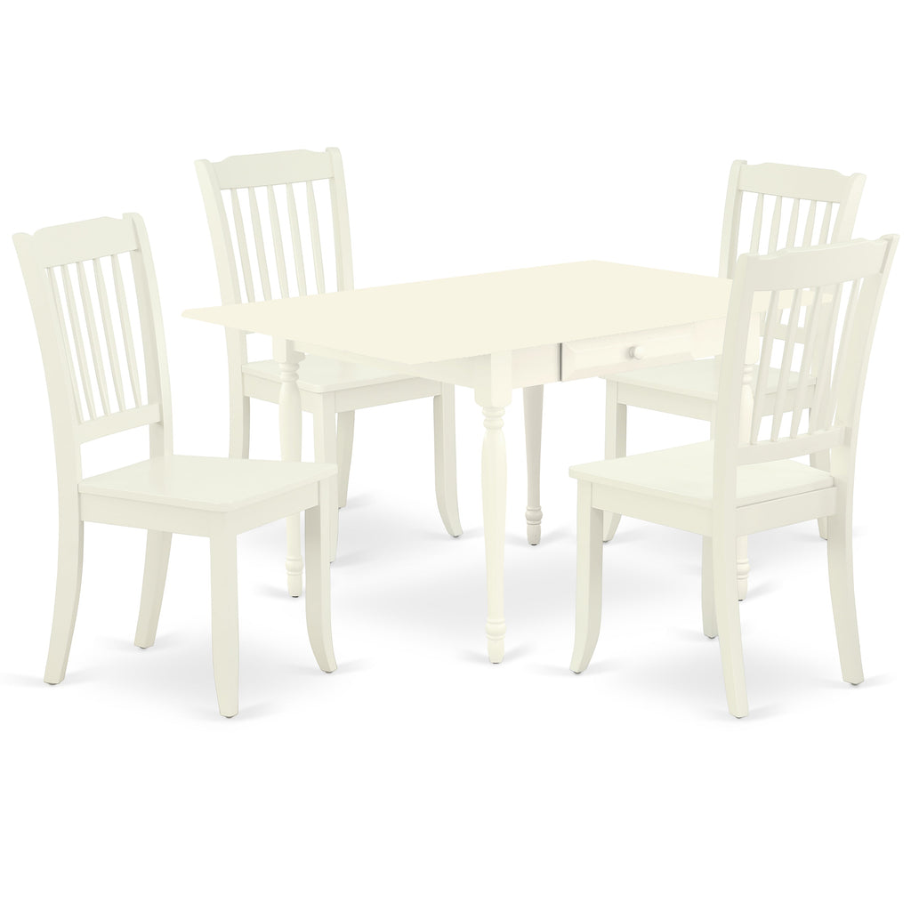 East West Furniture MZDA5-LWH-W 5 Piece Dining Table Set for 4 Includes a Rectangle Kitchen Table with Dropleaf and 4 Dining Room Chairs, 36x54 Inch, Linen White