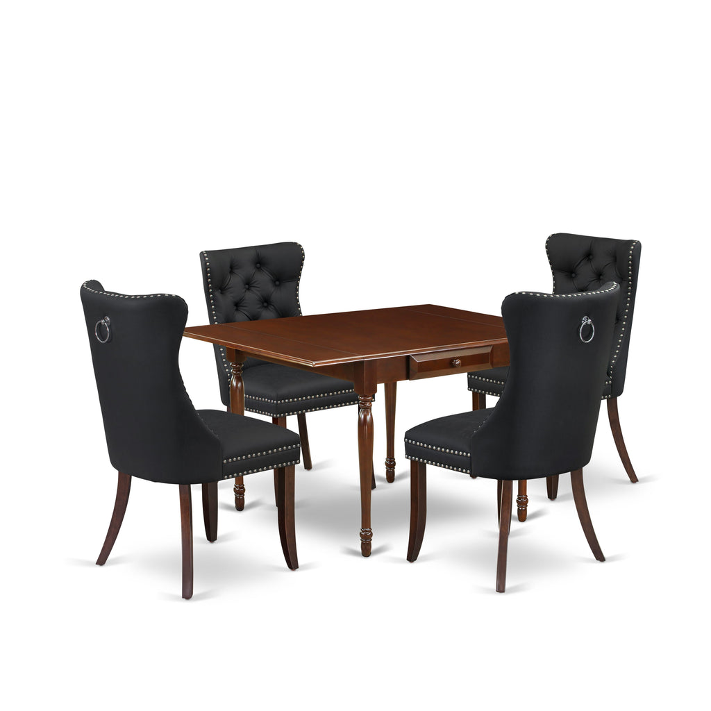 East West Furniture MZDA5-MAH-12 5 Piece Dining Set Consists of a Rectangle Kitchen Table with Dropleaf and 4 Upholstered Parson Chairs, 36x54 Inch, Mahogany