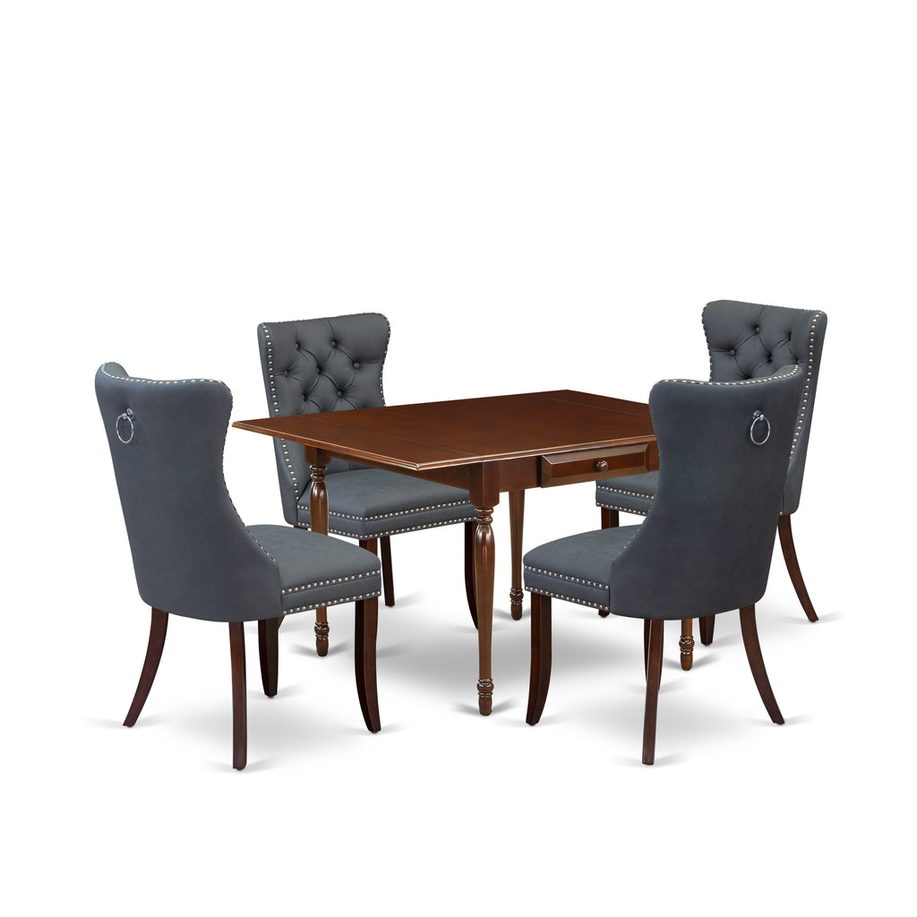 East West Furniture MZDA5-MAH-13 5 Piece Kitchen Set Includes a Rectangle Dining Table with Dropleaf and 4 Upholstered Parson Chairs, 36x54 Inch, Mahogany