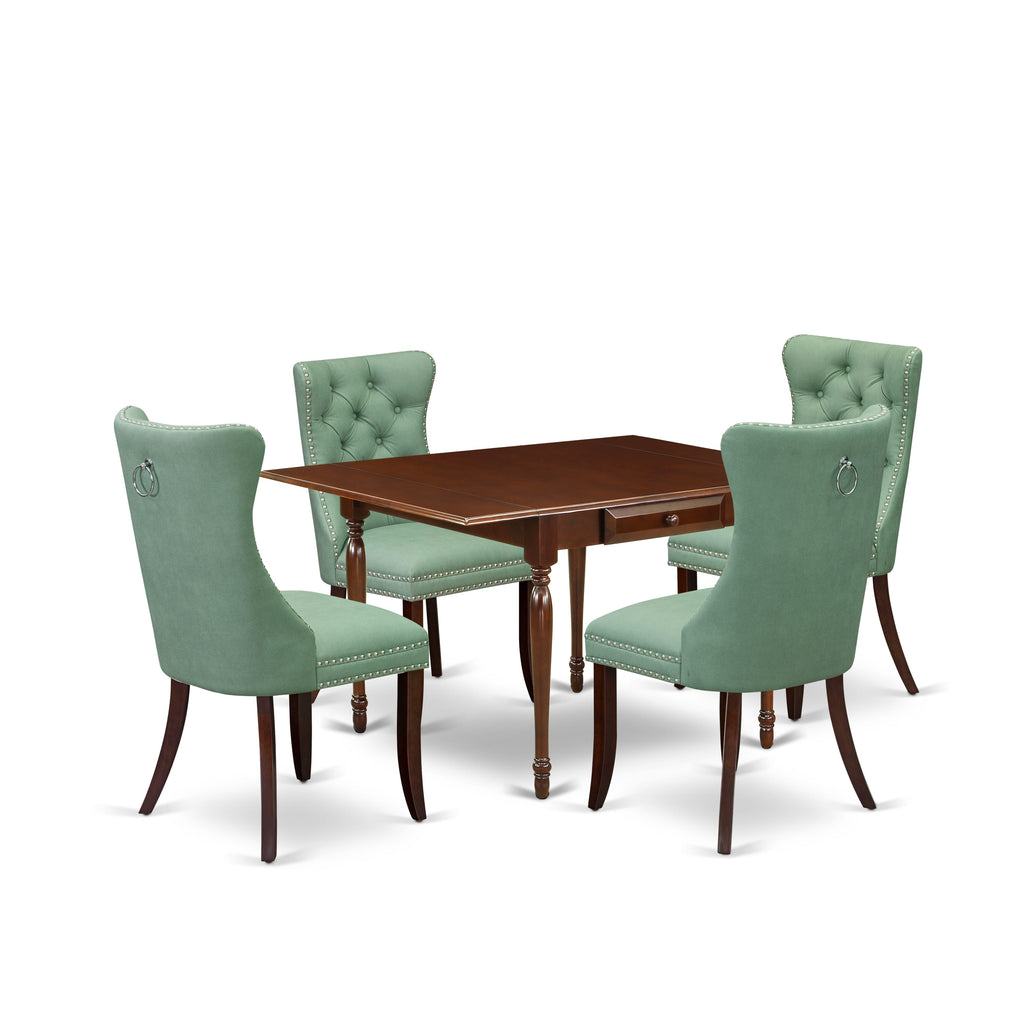 East West Furniture MZDA5-MAH-22 5 Piece Dinette Set Contains a Rectangle Dining Table with Dropleaf and 4 Parson Kitchen Chairs, 36x54 Inch, Mahogany