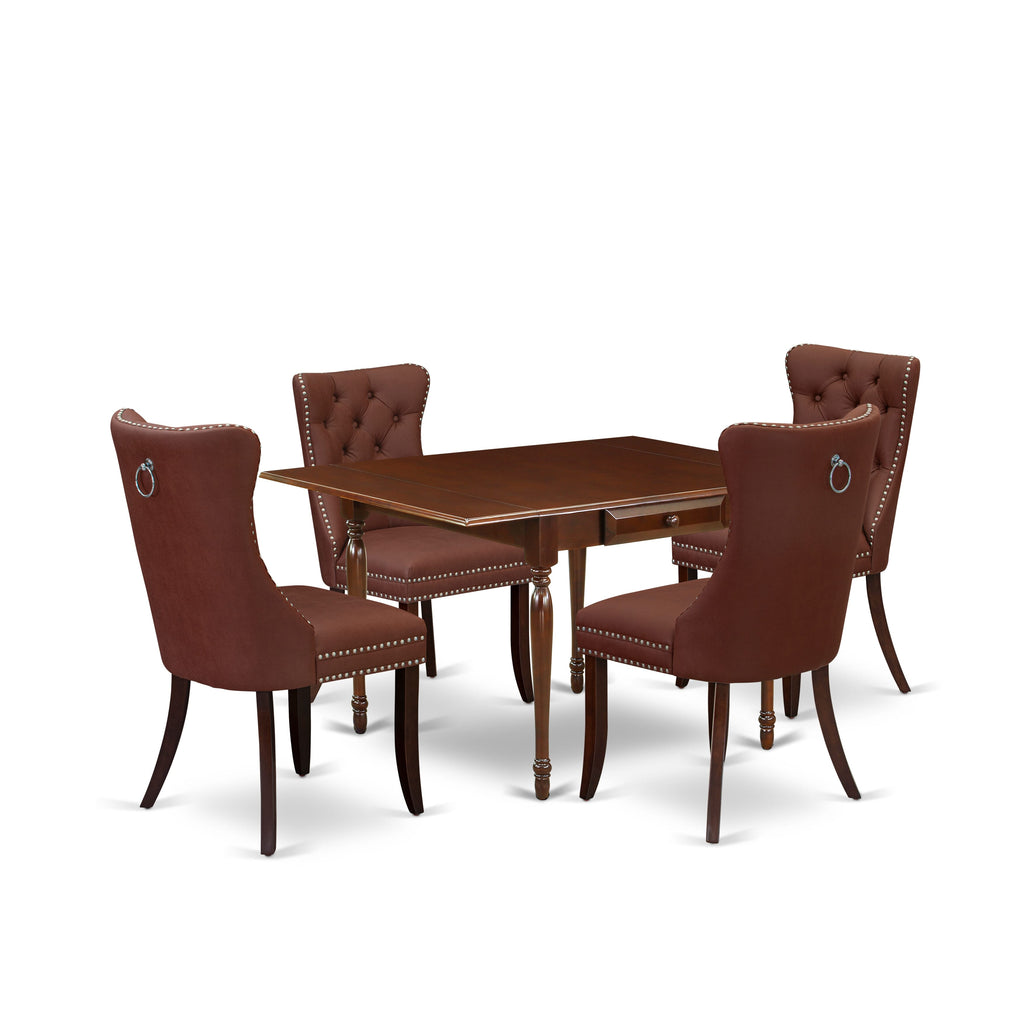 East West Furniture MZDA5-MAH-26 5 Piece Dining Table Set Includes a Rectangle Kitchen Table with Dropleaf and 4 Upholstered Chairs, 36x54 Inch, Mahogany