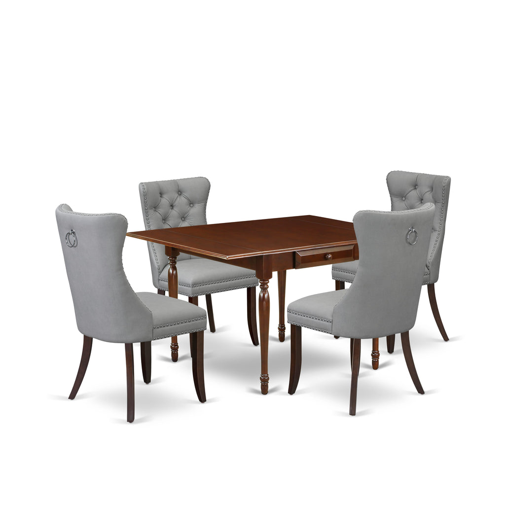 East West Furniture MZDA5-MAH-27 5 Piece Dinette Set Includes a Rectangle Dining Table with Dropleaf and 4 Upholstered Parson Chairs, 36x54 Inch, Mahogany