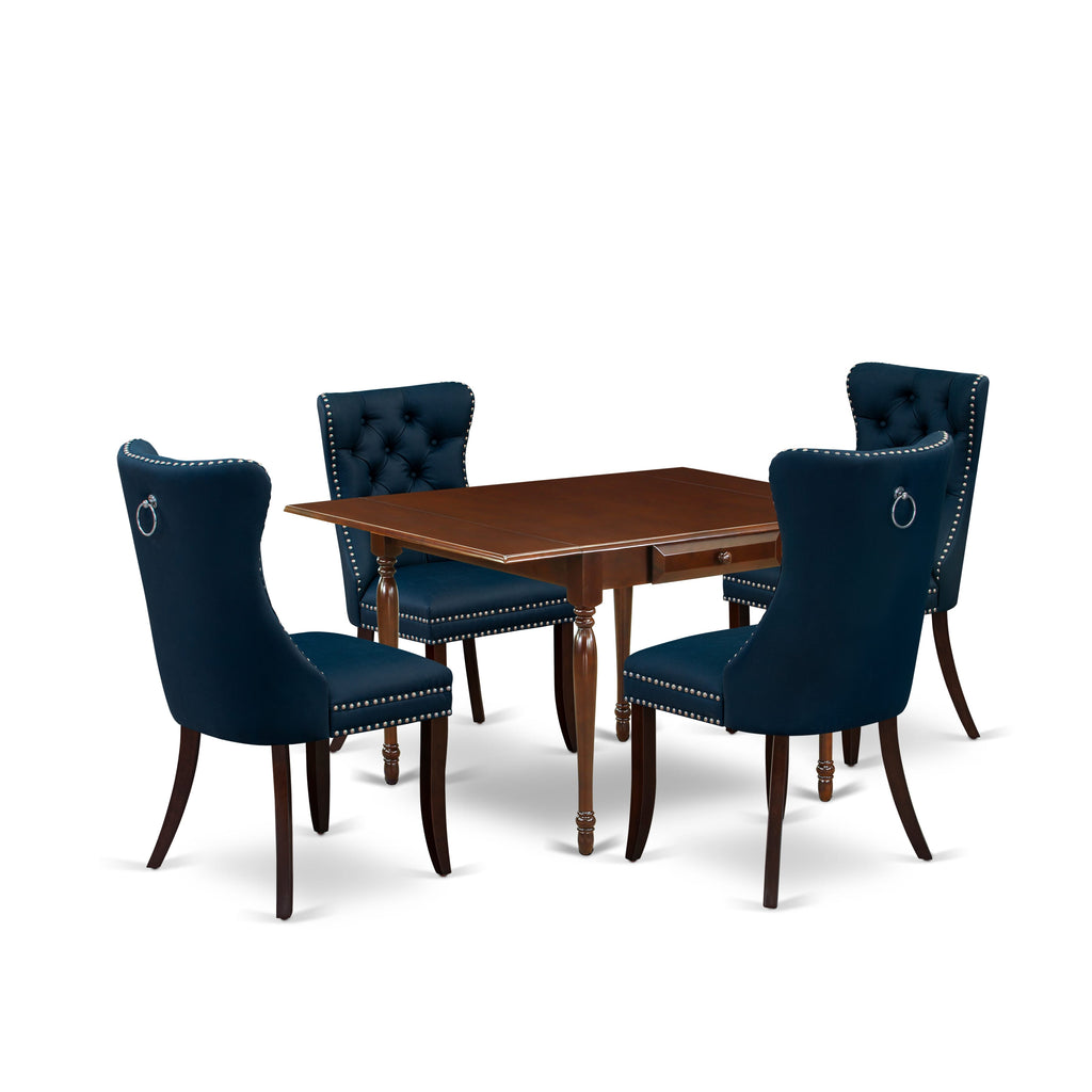 East West Furniture MZDA5-MAH-29 5 Piece Kitchen Table Set Consists of a Rectangle Dining Table with Dropleaf and 4 Padded Chairs, 36x54 Inch, Mahogany