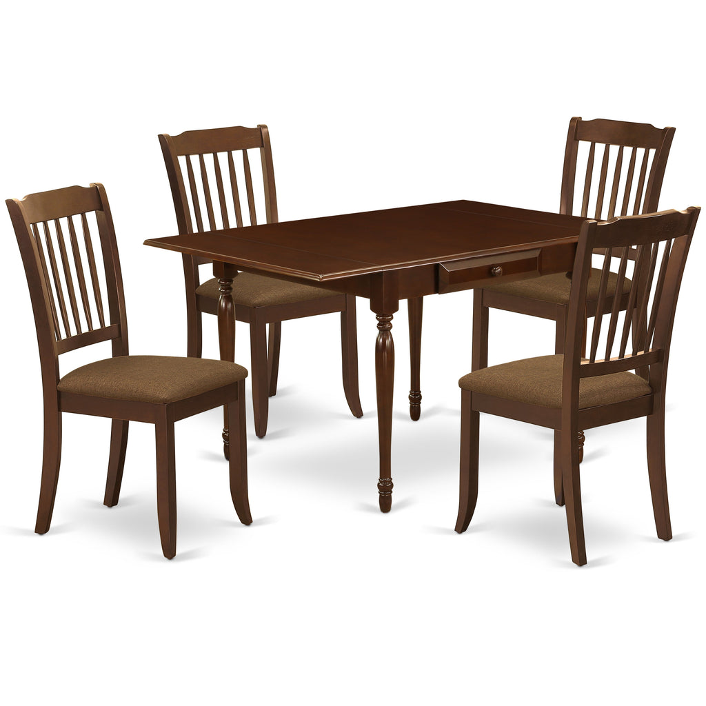 East West Furniture MZDA5-MAH-C 5 Piece Kitchen Table Set for 4 Includes a Rectangle Dining Table with Dropleaf and 4 Linen Fabric Dining Room Chairs, 36x54 Inch, Mahogany