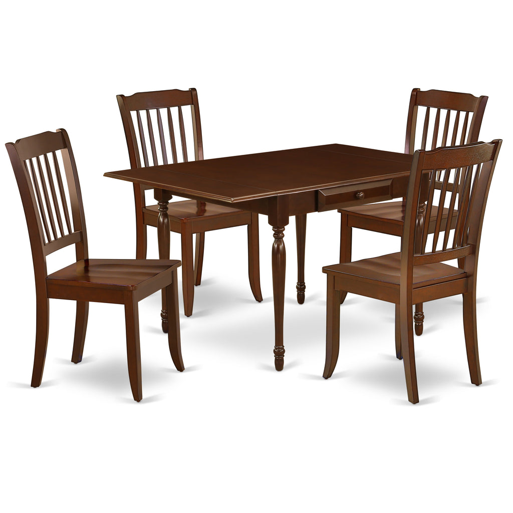 East West Furniture MZDA5-MAH-W 5 Piece Kitchen Table & Chairs Set Includes a Rectangle Dining Table with Dropleaf and 4 Dining Room Chairs, 36x54 Inch, Mahogany