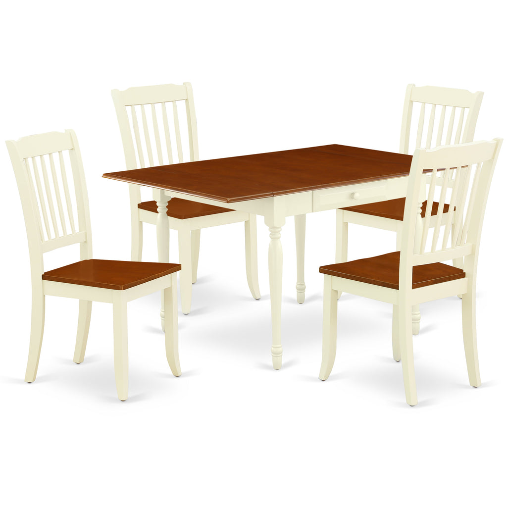 East West Furniture MZDA5-WHI-W 5 Piece Dining Set Includes a Rectangle Dining Room Table with Dropleaf and 4 Wood Seat Chairs, 36x54 Inch, Buttermilk & Cherry