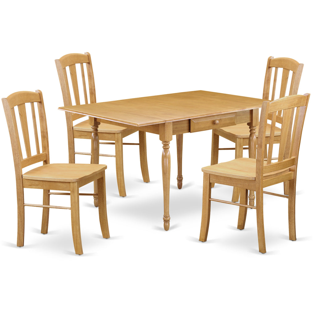 East West Furniture MZDL5-OAK-W 5 Piece Dining Room Table Set Includes a Rectangle Kitchen Table with Dropleaf and 4 Dining Chairs, 36x54 Inch, Oak