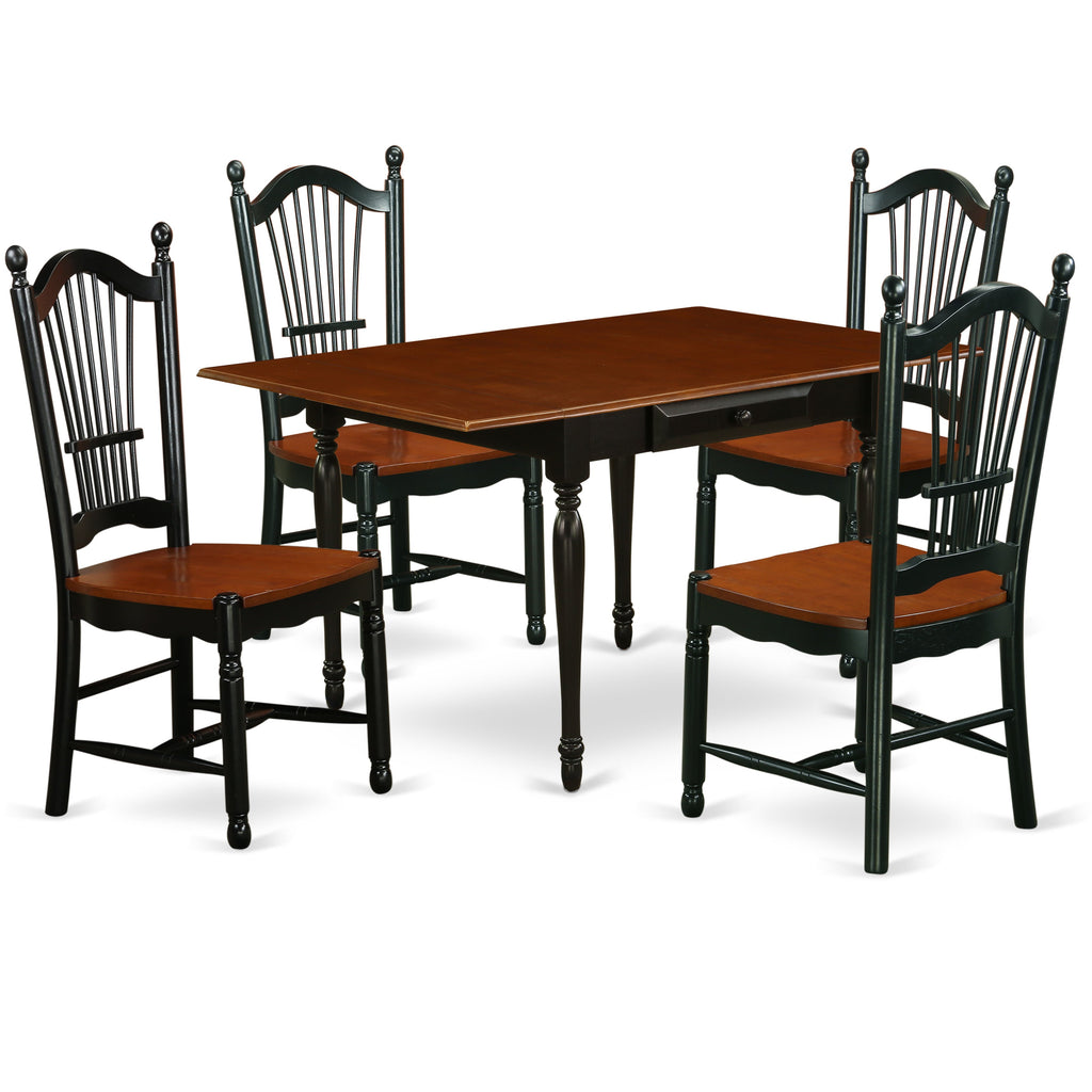 East West Furniture MZDO5-BCH-W 5 Piece Kitchen Table & Chairs Set Includes a Rectangle Dining Room Table with Dropleaf and 4 Dining Chairs, 36x54 Inch, Black & Cherry