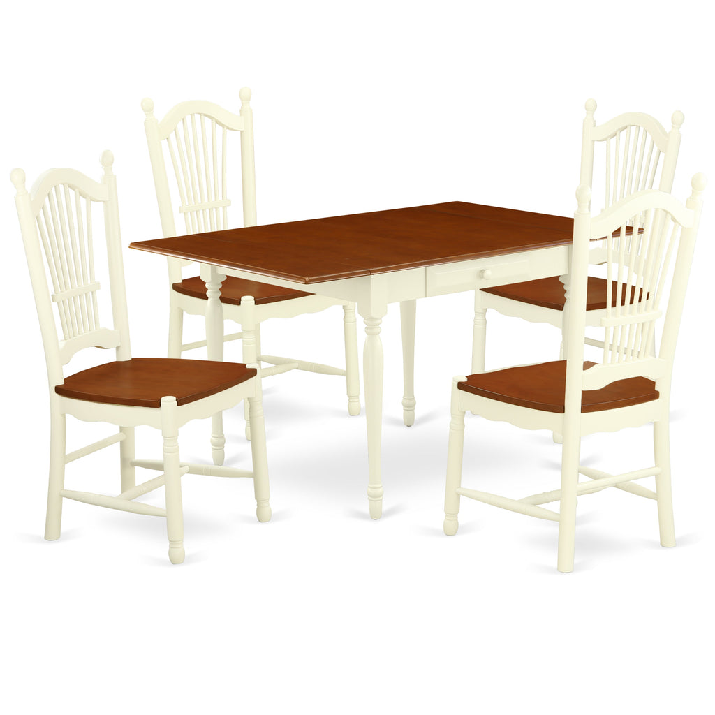 East West Furniture MZDO5-WHI-W 5 Piece Dining Room Furniture Set Includes a Rectangle Kitchen Table with Dropleaf and 4 Dining Chairs, 36x54 Inch, Buttermilk & Cherry