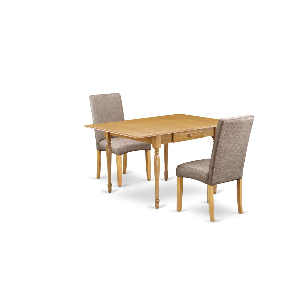 East West Furniture MZDR3-OAK-16 3 Piece Kitchen Table & Chairs Set Contains a Rectangle Dining Room Table with Dropleaf and 2 Dark Khaki Linen Fabric Parsons Chairs, 36x54 Inch, Oak