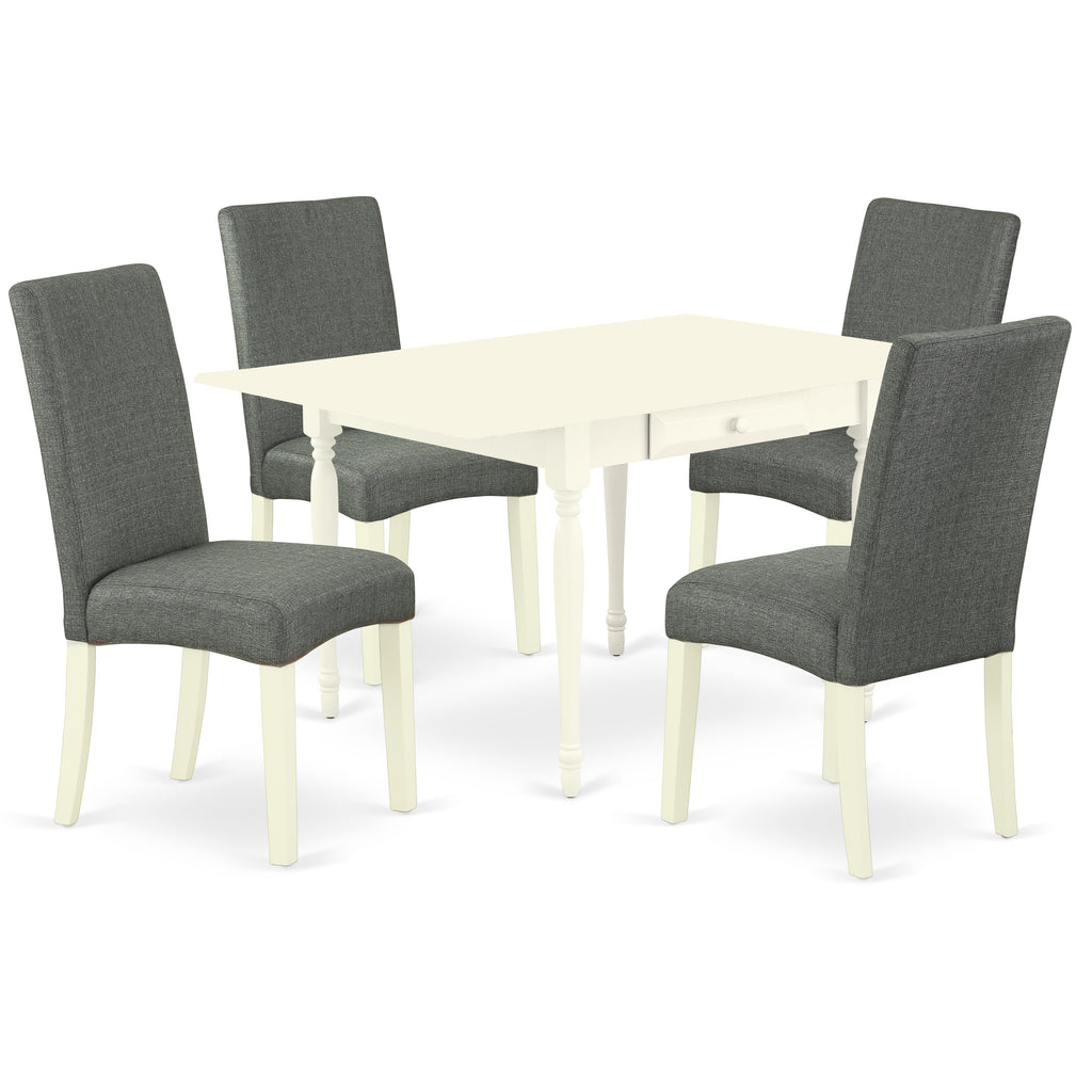 East West Furniture MZDR5-LWH-07 5 Piece Kitchen Table Set for 4 Includes a Rectangle Dining Room Table with Dropleaf and 4 Gray Linen Fabric Parsons Dining Chairs, 36x54 Inch, Linen White