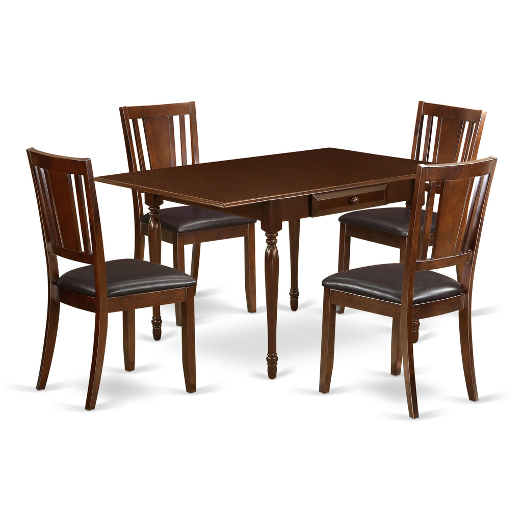 East West Furniture MZDU5-MAH-LC 5 Piece Dining Room Table Set Includes a Rectangle Kitchen Table with Dropleaf and 4 Faux Leather Upholstered Dining Chairs, 36x54 Inch, Mahogany