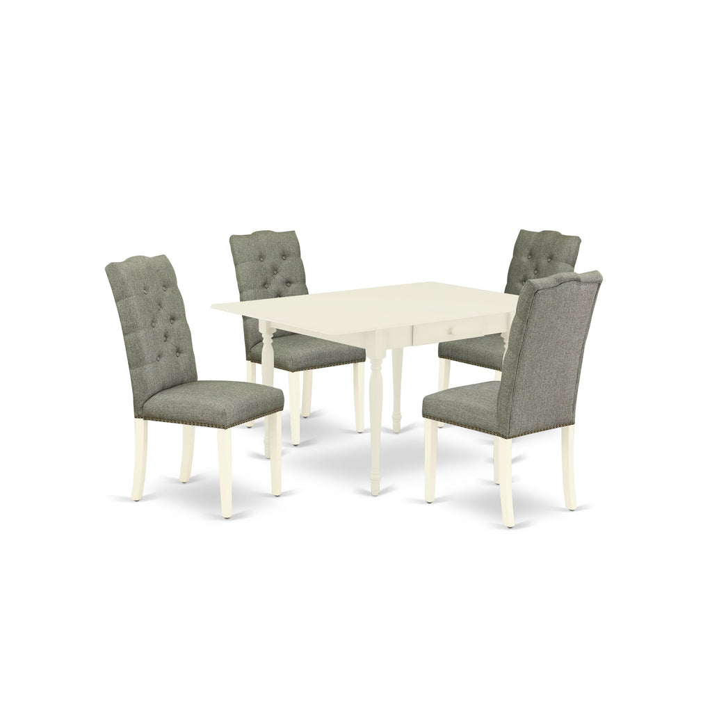 East West Furniture MZEL5-LWH-07 5 Piece Dinette Set for 4 Includes a Rectangle Dining Room Table with Dropleaf and 4 Gray Linen Fabric Upholstered Parson Chairs, 36x54 Inch, Linen White