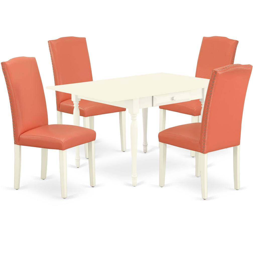 East West Furniture MZEN5-LWH-78 5 Piece Dinette Set Includes a Rectangle Dining Room Table with Dropleaf and 4 Pink Flamingo Faux Leather Upholstered Chairs, 36x54 Inch, Linen White