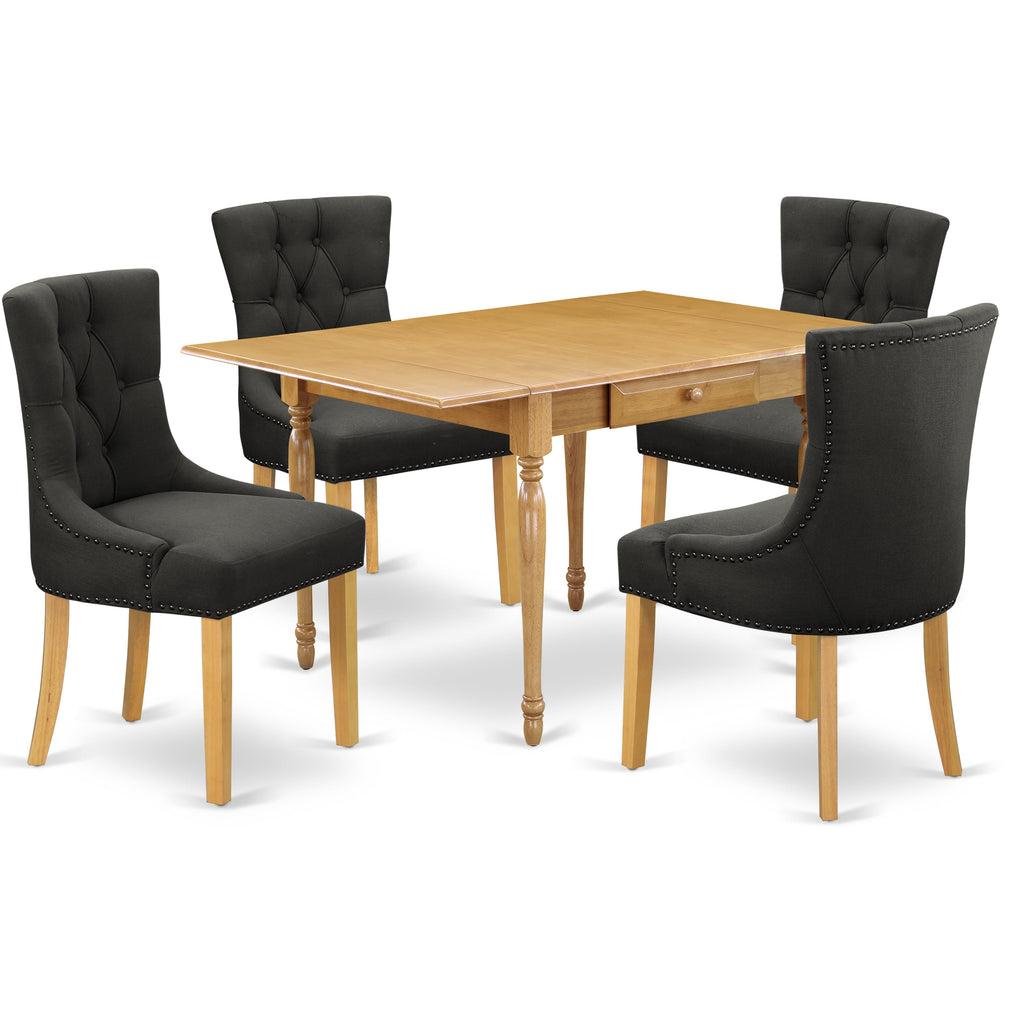 East West Furniture MZFR5-OAK-20 5 Piece Modern Dining Table Set Includes a Rectangle Wooden Table with Dropleaf and 4 Dark Gotham Linen Fabric Parsons Dining Chairs, 36x54 Inch, Oak