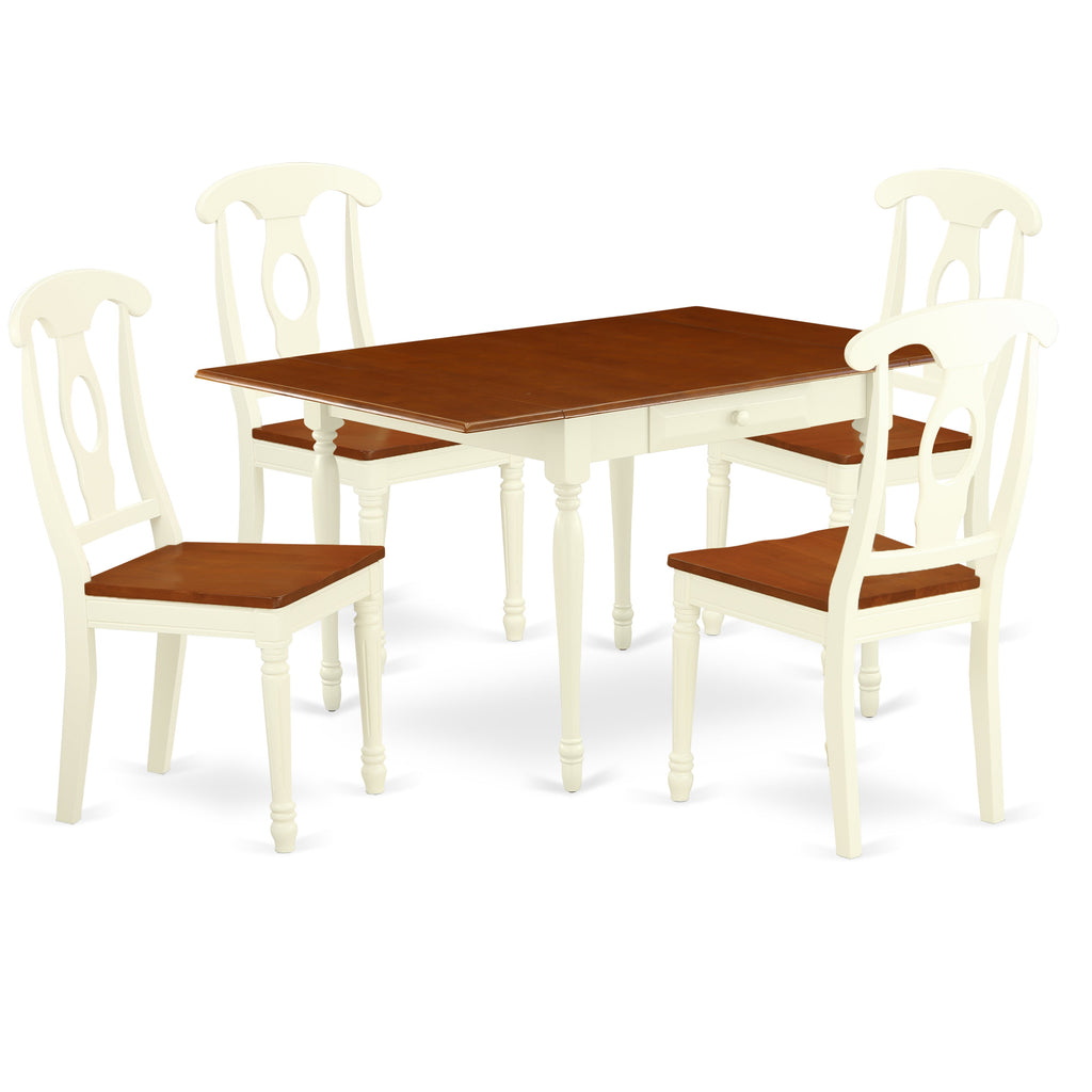 East West Furniture MZKE5-WHI-W 5 Piece Dining Set Includes a Rectangle Dining Room Table with Dropleaf and 4 Wood Seat Chairs, 36x54 Inch, Buttermilk & Cherry