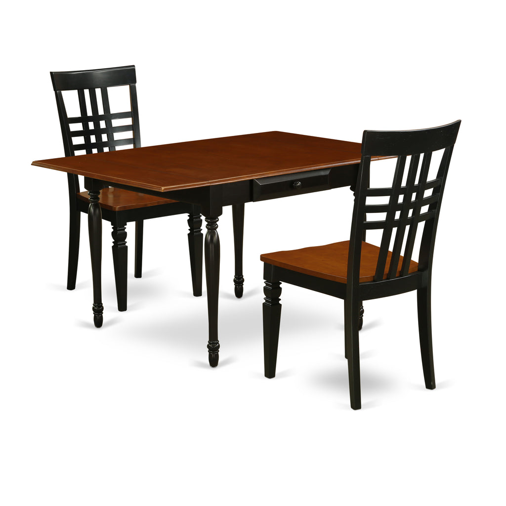 East West Furniture MZLG3-BCH-W 3 Piece Modern Dining Table Set Contains a Rectangle Wooden Table with Dropleaf and 2 Dining Room Chairs, 36x54 Inch, Black & Cherry