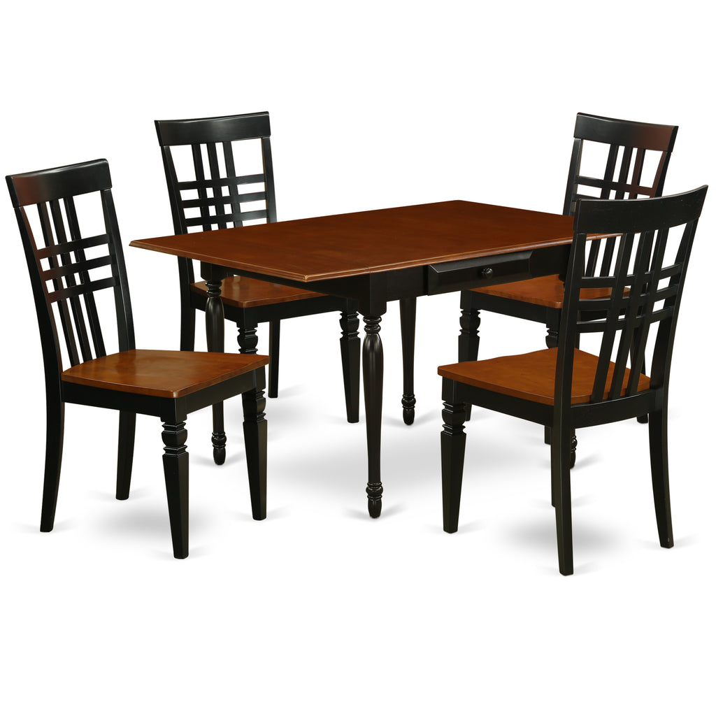 East West Furniture MZLG5-BCH-W 5 Piece Dining Room Furniture Set Includes a Rectangle Kitchen Table with Dropleaf and 4 Dining Chairs, 36x54 Inch, Black & Cherry