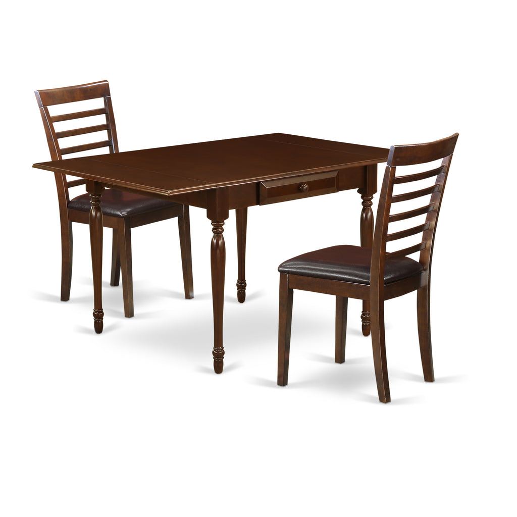 East West Furniture MZML3-MAH-LC 3 Piece Dining Room Furniture Set Contains a Rectangle Dining Table with Dropleaf and 2 Faux Leather Upholstered Chairs, 36x54 Inch, Mahogany
