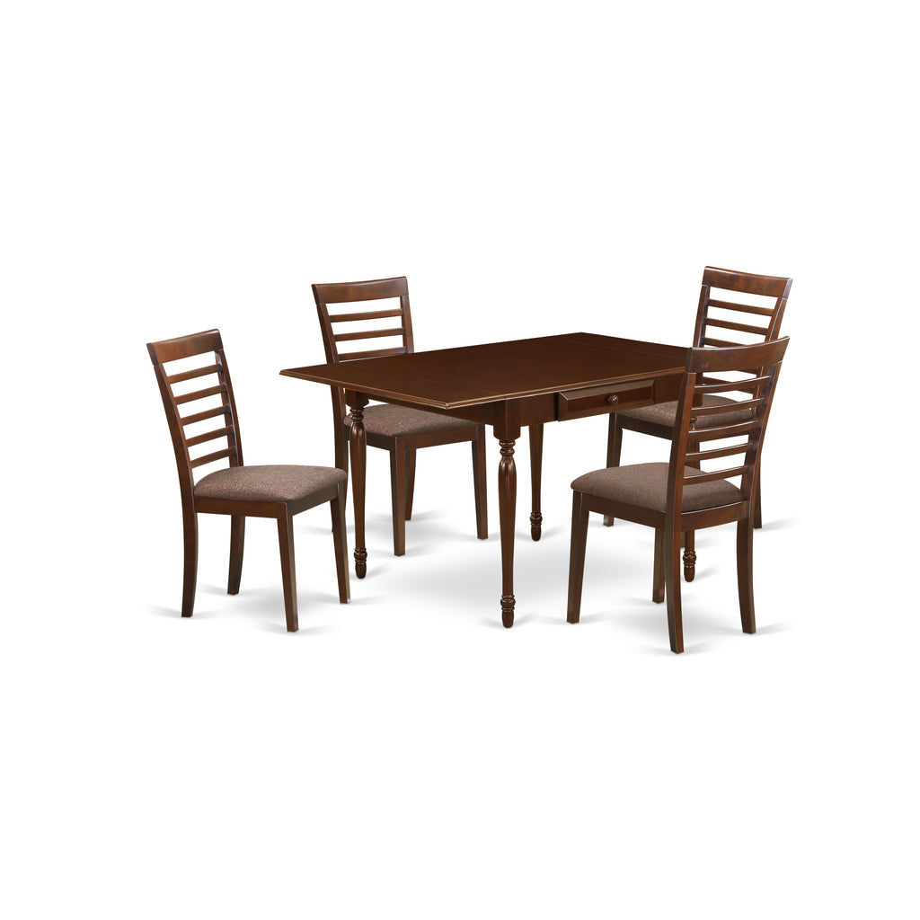 East West Furniture MZML5-MAH-C 5 Piece Dinette Set for 4 Includes a Rectangle Dining Room Table with Dropleaf and 4 Linen Fabric Upholstered Dining Chairs, 36x54 Inch, Mahogany