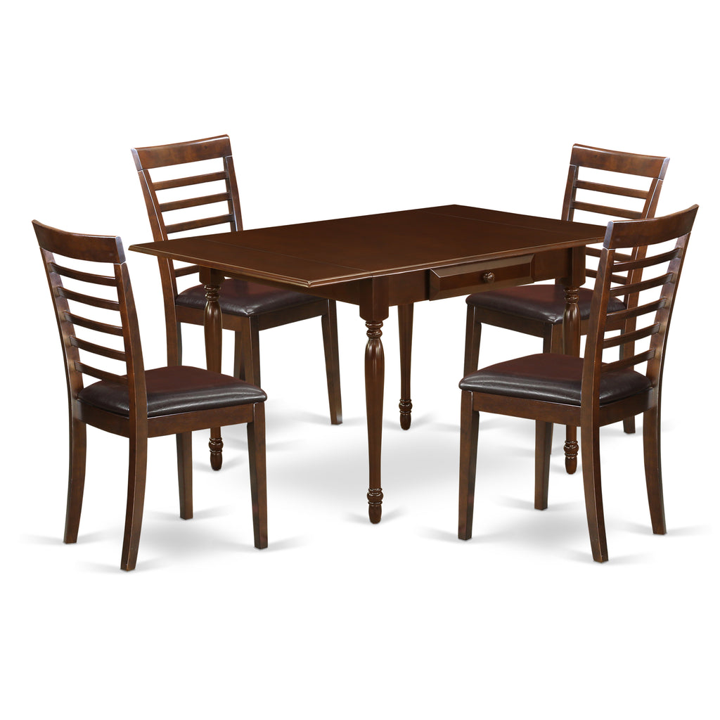 East West Furniture MZML5-MAH-LC 5 Piece Dining Table Set for 4 Includes a Rectangle Kitchen Table with Dropleaf and 4 Faux Leather Upholstered Dinette Chairs, 36x54 Inch, Mahogany
