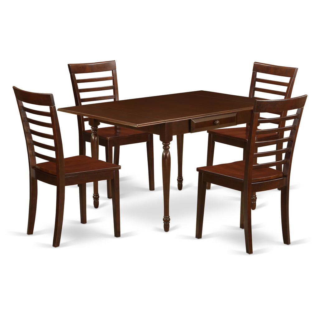East West Furniture MZML5-MAH-W 5 Piece Kitchen Table & Chairs Set Includes a Rectangle Dining Table with Dropleaf and 4 Dining Room Chairs, 36x54 Inch, Mahogany