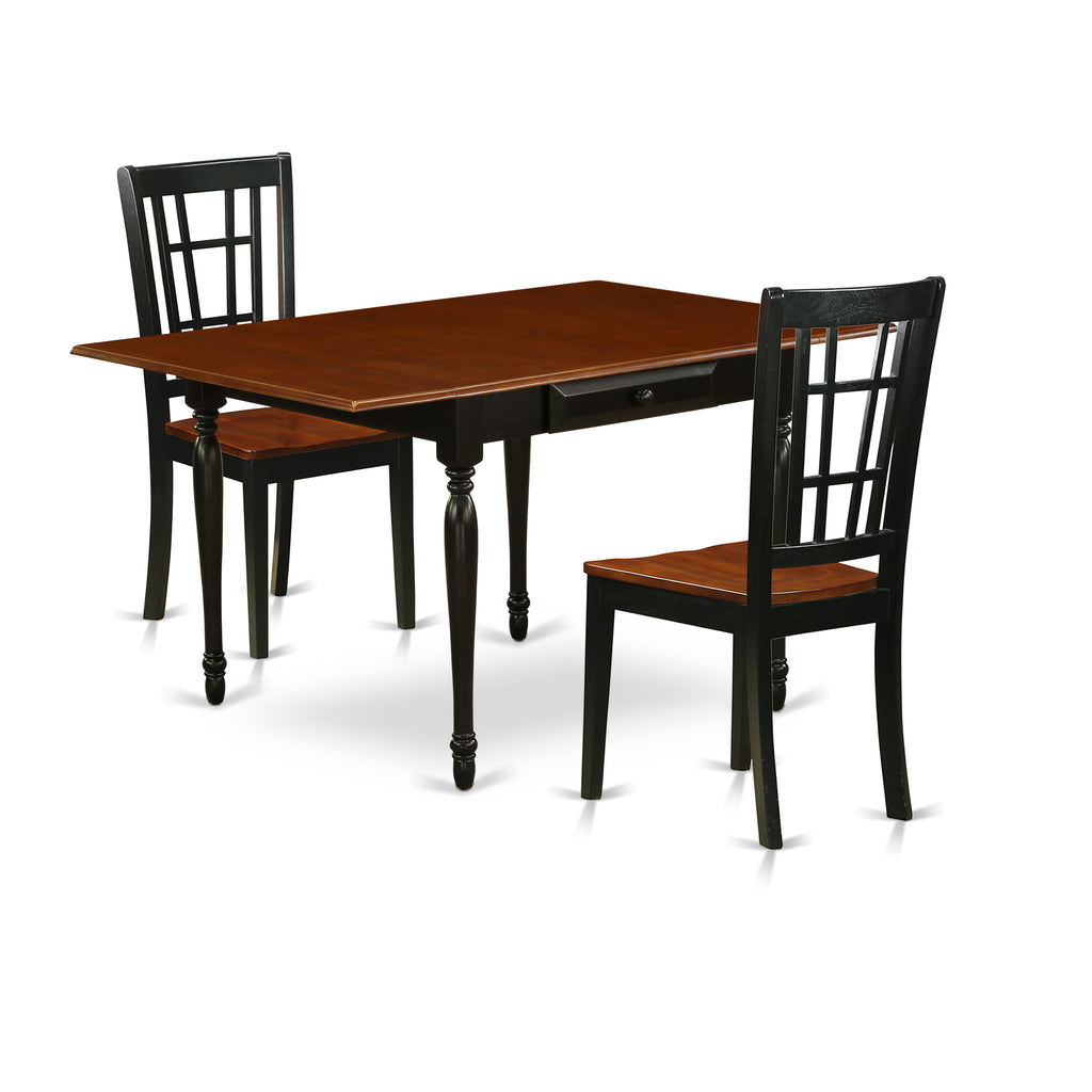 East West Furniture MZNI3-BCH-W 3 Piece Dining Table Set for Small Spaces Contains a Rectangle Dining Room Table with Dropleaf and 2 Wood Seat Chairs, 36x54 Inch, Black & Cherry