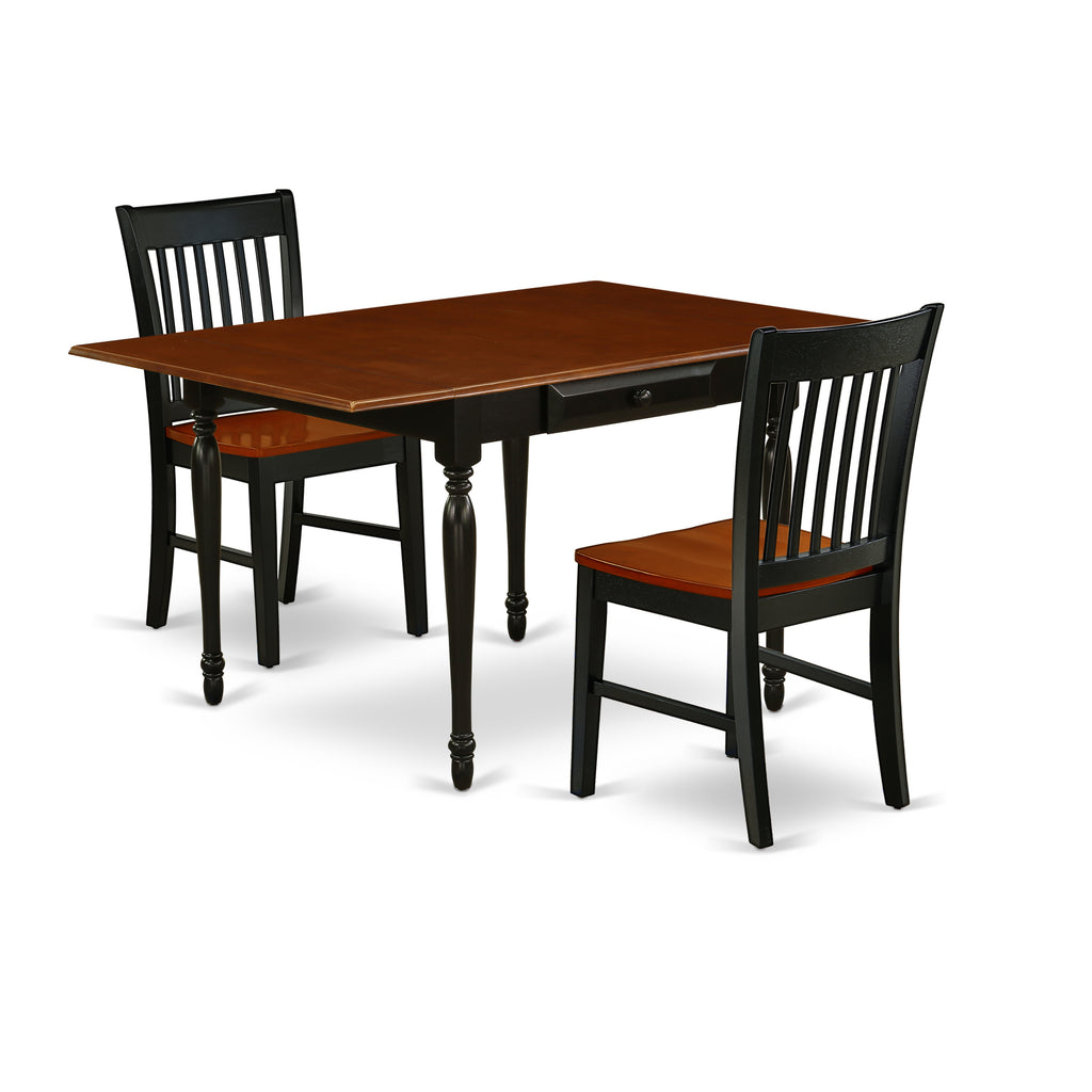 East West Furniture MZNO3-BCH-W 3 Piece Dining Table Set for Small Spaces Contains a Rectangle Dining Room Table with Dropleaf and 2 Wooden Seat Chairs, 36x54 Inch, Black & Cherry