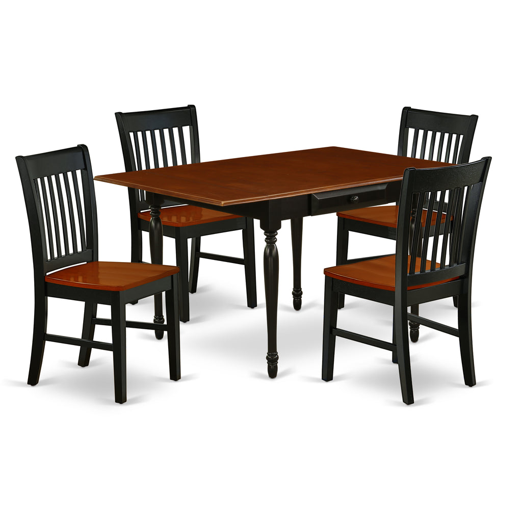 East West Furniture MZNO5-BCH-W 5 Piece Modern Dining Table Set Includes a Rectangle Wooden Table with Dropleaf and 4 Kitchen Dining Chairs, 36x54 Inch, Black & Cherry