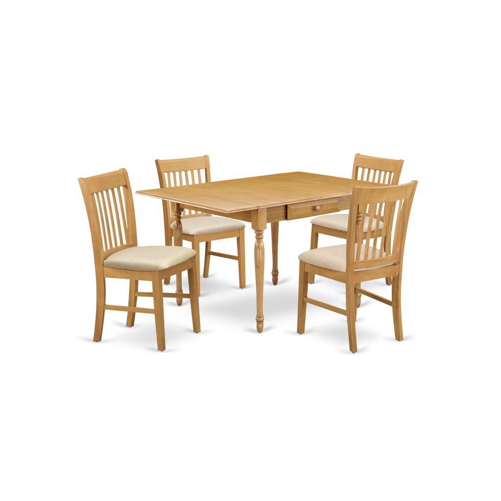 East West Furniture MZNO5-OAK-C 5 Piece Kitchen Table Set for 4 Includes a Rectangle Dining Room Table with Dropleaf and 4 Linen Fabric Upholstered Chairs, 36x54 Inch, Oak
