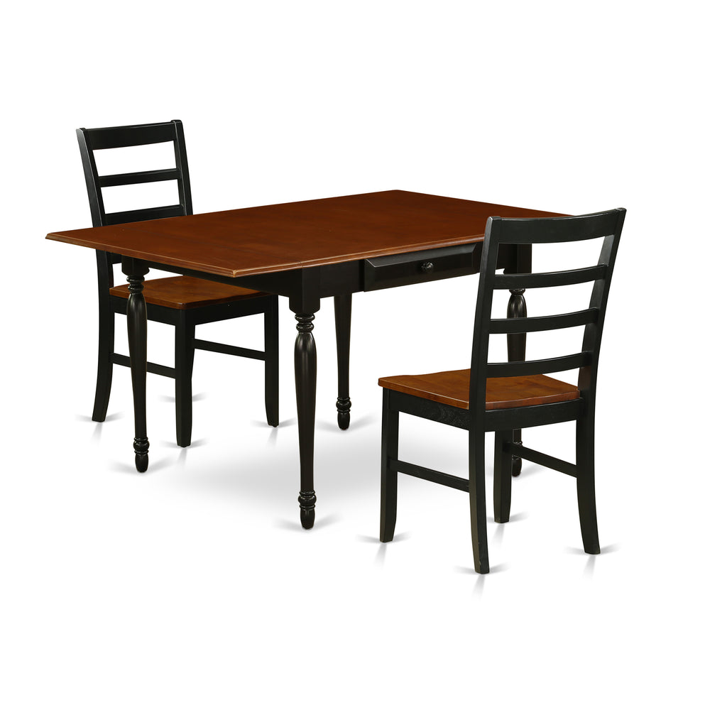 East West Furniture MZPF3-BCH-W 3 Piece Dinette Set for Small Spaces Contains a Rectangle Dining Table with Dropleaf and 2 Kitchen Dining Chairs, 36x54 Inch, Black & Cherry