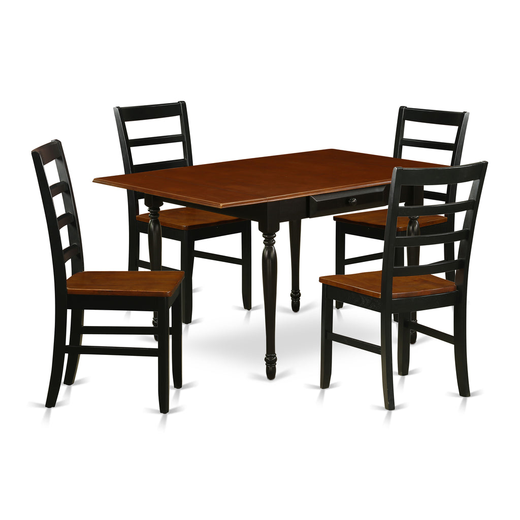 East West Furniture MZPF5-BCH-W 5 Piece Modern Dining Table Set Includes a Rectangle Wooden Table with Dropleaf and 4 Dining Room Chairs, 36x54 Inch, Black & Cherry