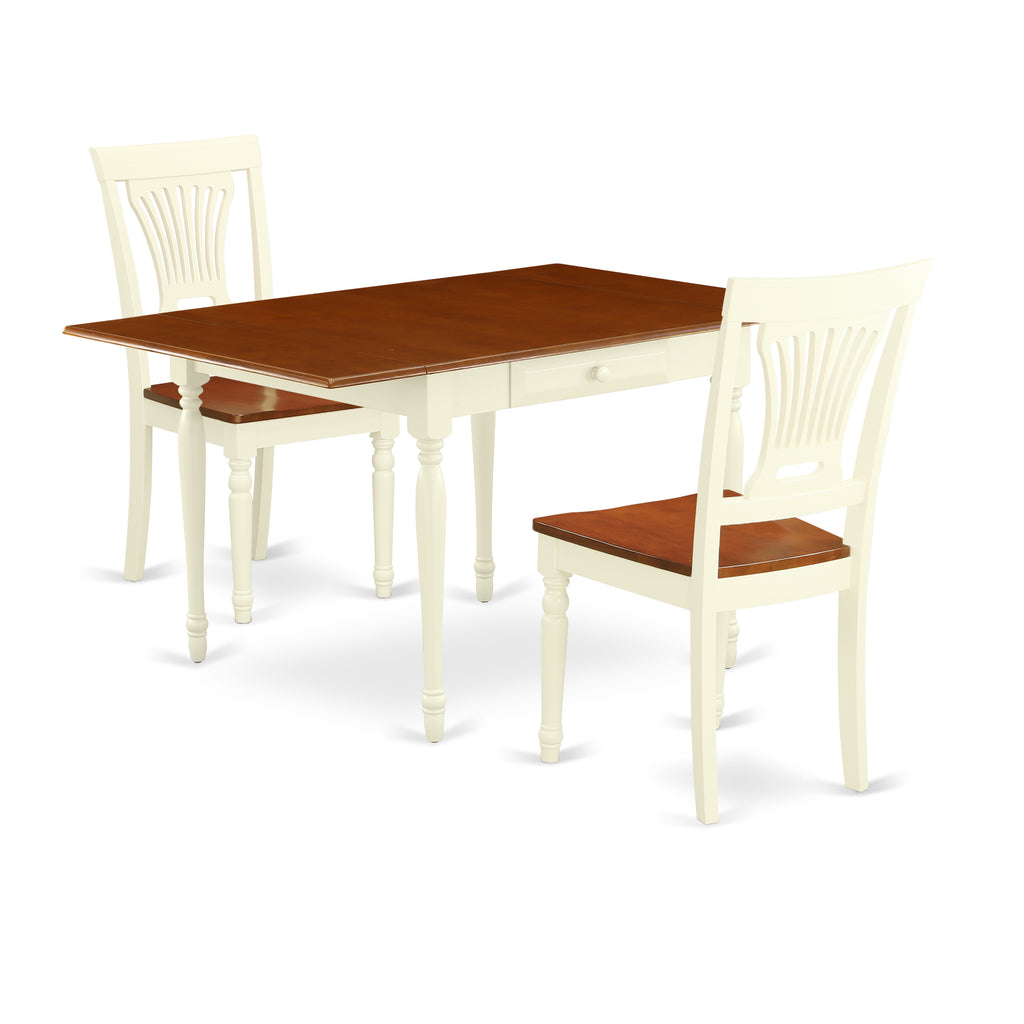 East West Furniture MZPL3-WHI-W 3 Piece Dining Room Table Set Contains a Rectangle Kitchen Table with Dropleaf and 2 Dining Chairs, 36x54 Inch, Buttermilk & Cherry