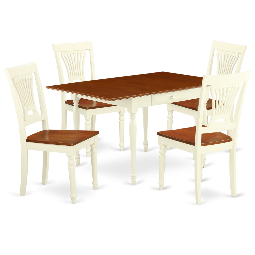 East West Furniture MZPL5-WHI-W 5 Piece Dinette Set for 4 Includes a Rectangle Dining Room Table with Dropleaf and 4 Dining Chairs, 36x54 Inch, Buttermilk & Cherry