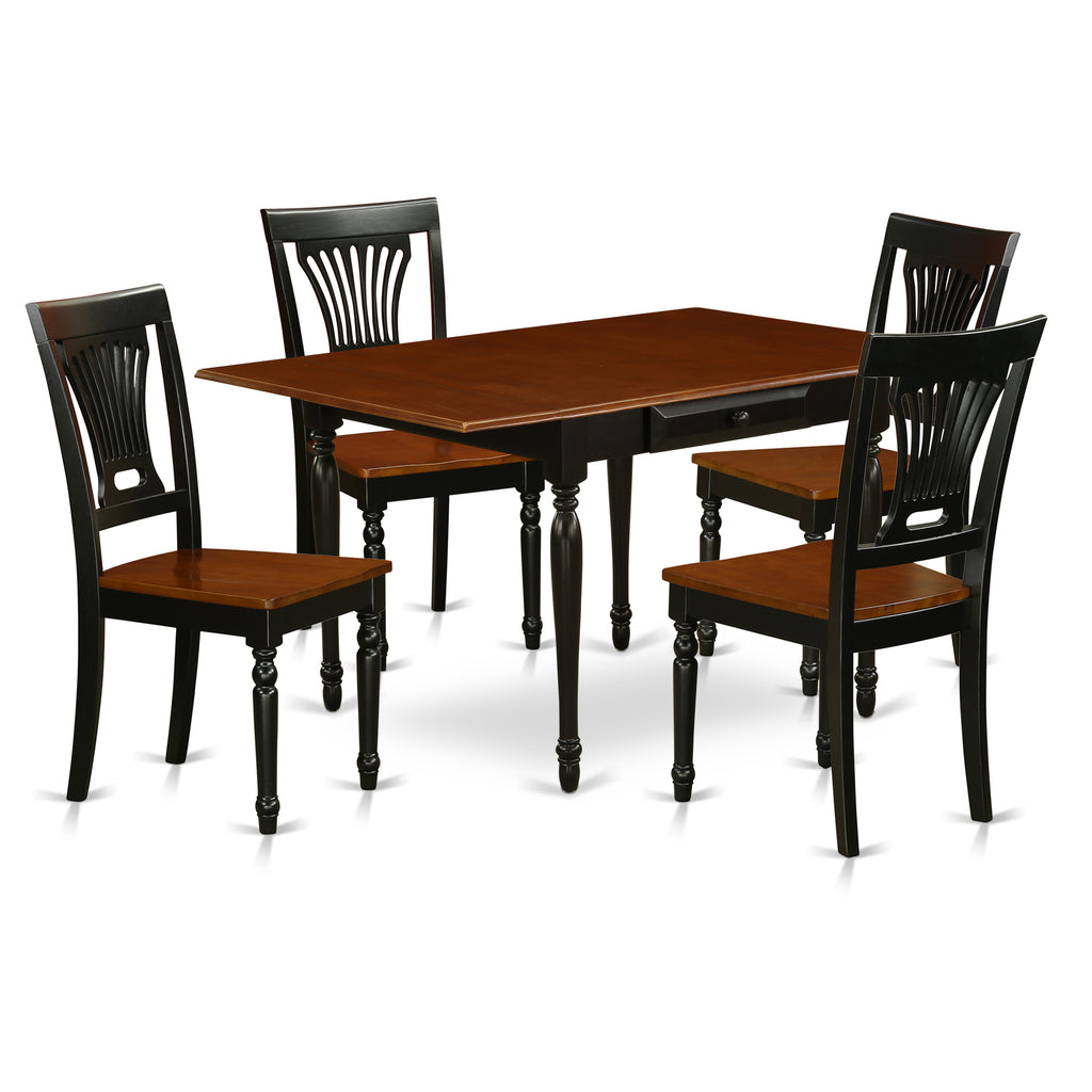 MZPV5-BCH-W 5Pc Dining Room Set - 36x54" Rectangular Table and 4 Dining Chairs - Black & Cherry Color