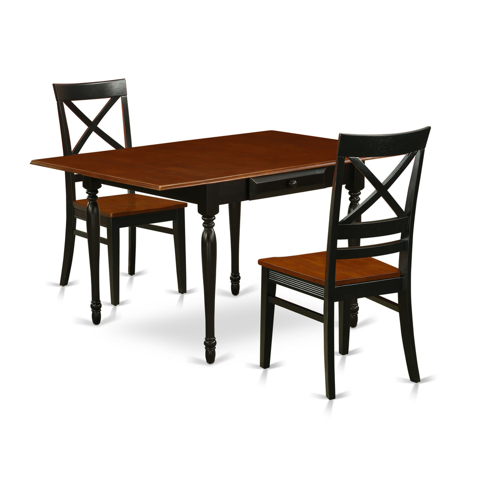East West Furniture MZQU3-BCH-W 3 Piece Kitchen Table Set for Small Spaces Contains a Rectangle Dining Table with Dropleaf and 2 Dining Room Chairs, 36x54 Inch, Black & Cherry