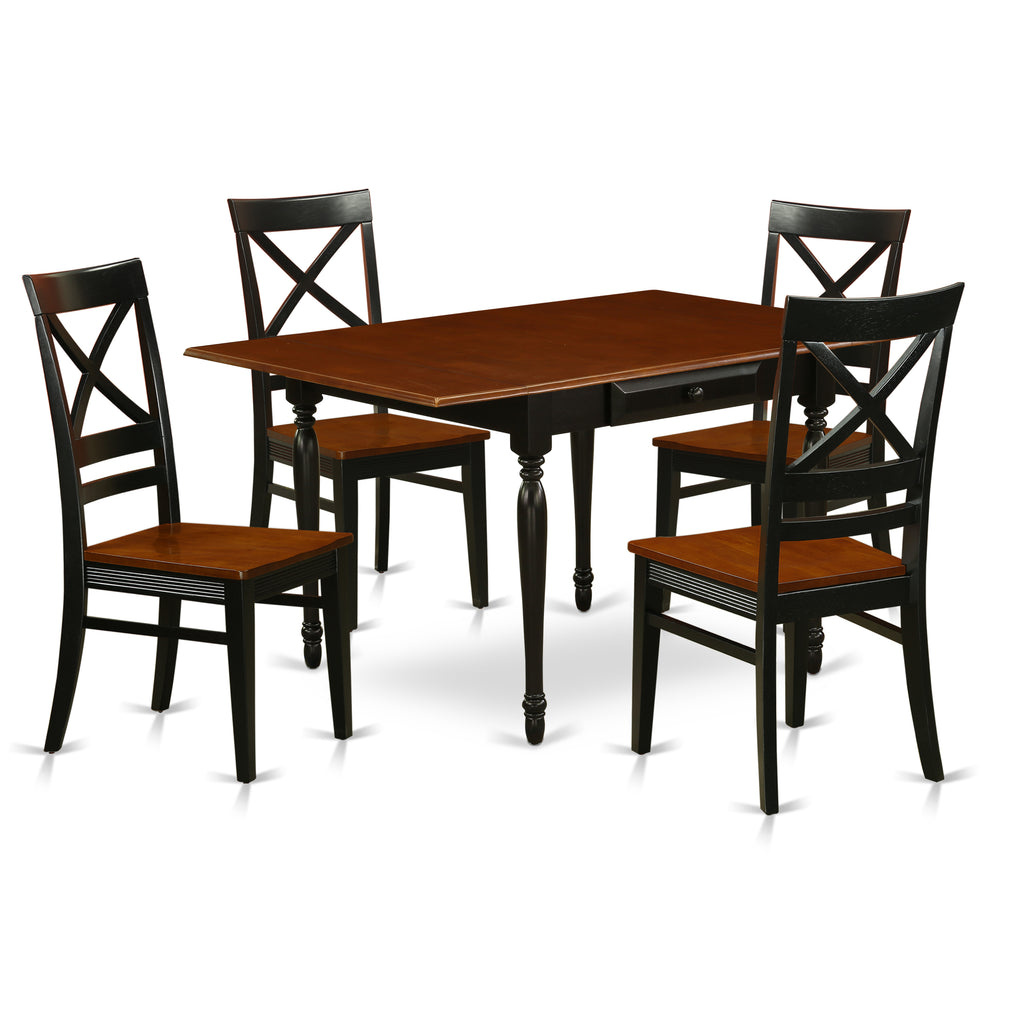 East West Furniture MZQU5-BCH-W 5 Piece Dining Set Includes a Rectangle Dining Room Table with Dropleaf and 4 Wood Seat Chairs, 36x54 Inch, Black & Cherry