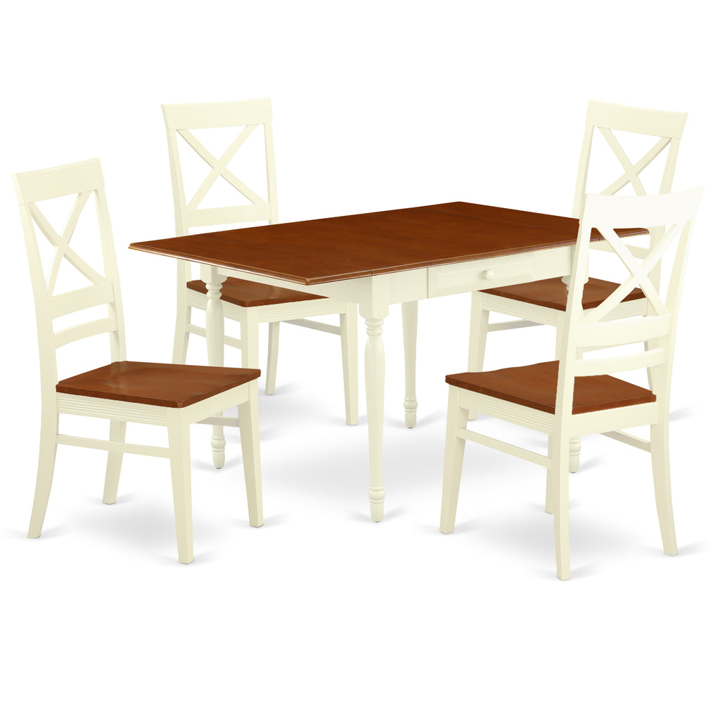 East West Furniture MZQU5-WHI-W 5 Piece Modern Dining Table Set Includes a Rectangle Wooden Table with Dropleaf and 4 Dining Room Chairs, 36x54 Inch, Buttermilk & Cherry
