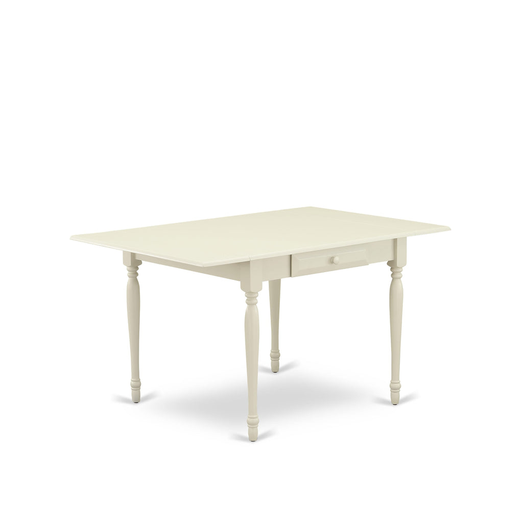 East West Furniture MZDA3-LWH-24 3 Piece Kitchen Table Set Consists of a Rectangle Dining Table with Dropleaf and 2 Upholstered Chairs, 36x54 Inch, linen white