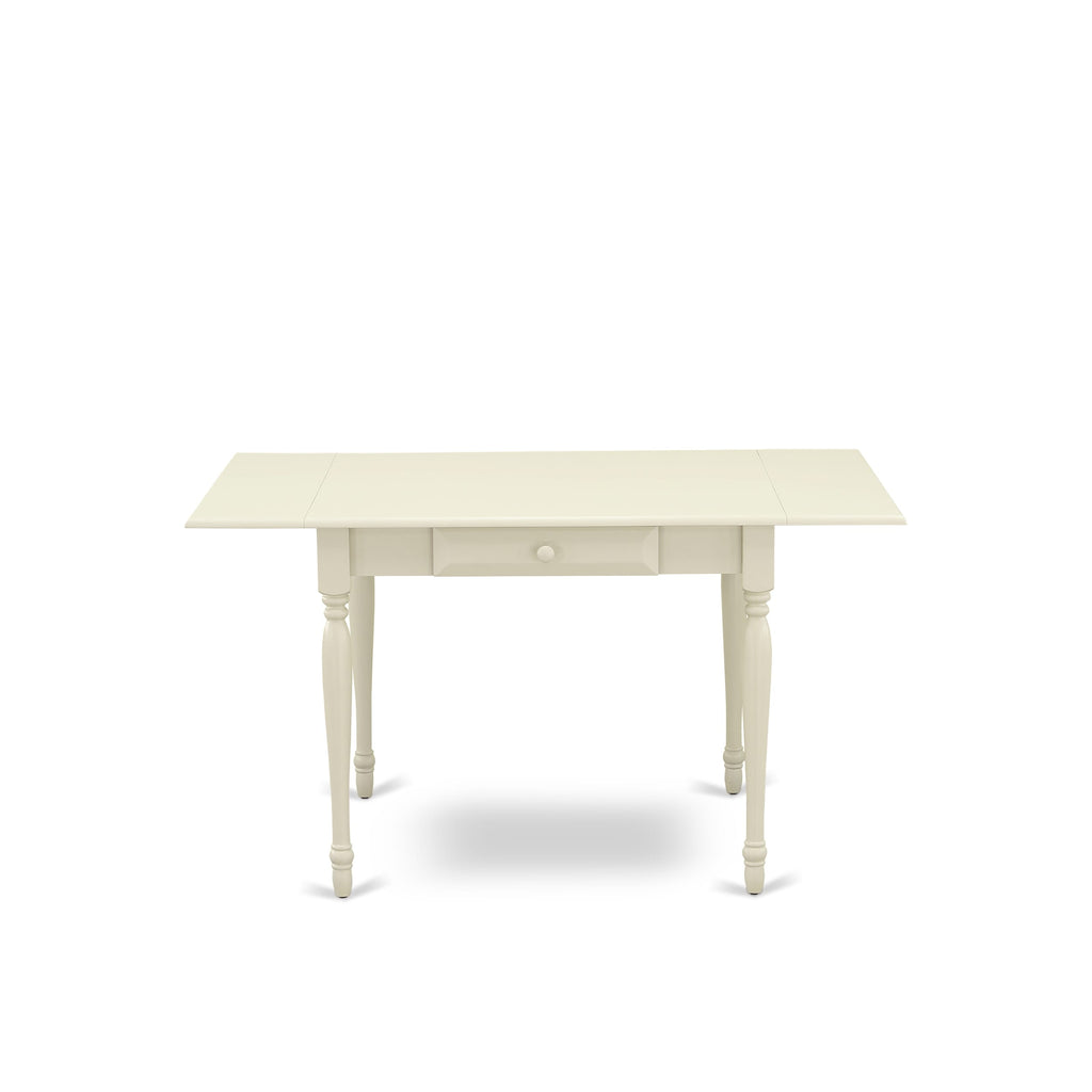 East West Furniture MZDA3-LWH-23 3 Piece Dinette Set Consists of a Rectangle Dining Table with Dropleaf and 2 Upholstered Parson Chairs, 36x54 Inch, linen white
