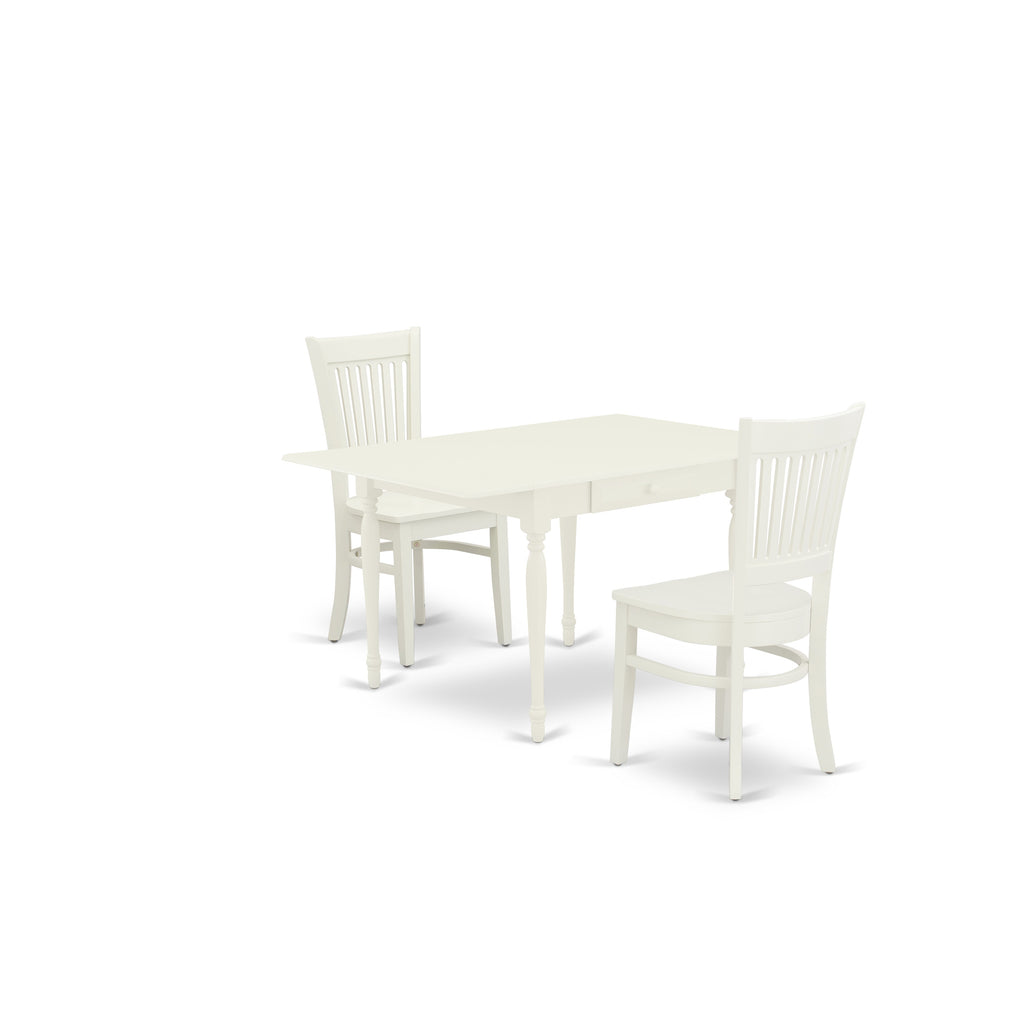 East West Furniture MZVA3-LWH-W 3 Piece Dinette Set for Small Spaces Contains a Rectangle Dining Table with Dropleaf and 2 Kitchen Dining Chairs, 36x54 Inch, Linen White