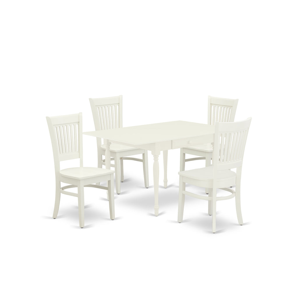 East West Furniture MZVA5-LWH-W 5 Piece Kitchen Table & Chairs Set Includes a Rectangle Dining Table with Dropleaf and 4 Dining Room Chairs, 36x54 Inch, Linen White