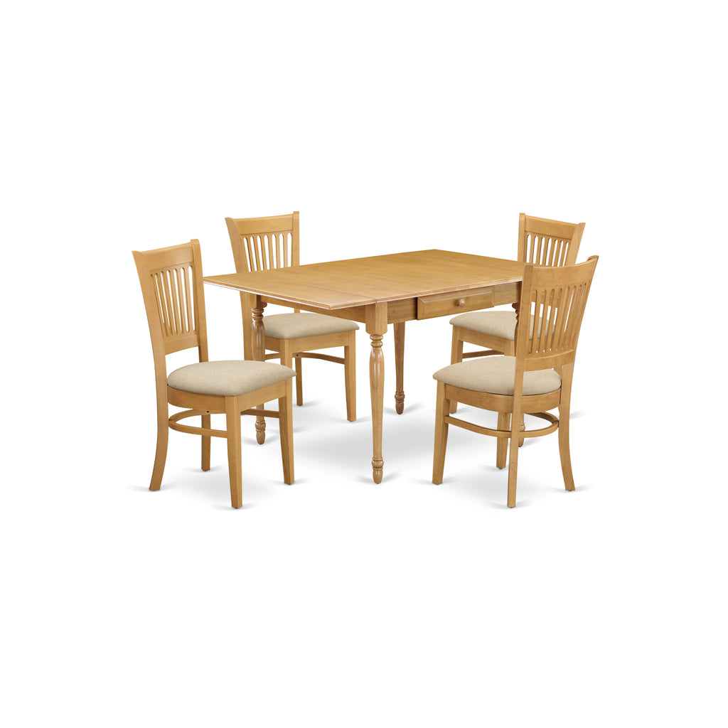 East West Furniture MZVA5-OAK-C 5 Piece Kitchen Table & Chairs Set Includes a Rectangle Dining Room Table with Dropleaf and 4 Linen Fabric Upholstered Chairs, 36x54 Inch, Oak