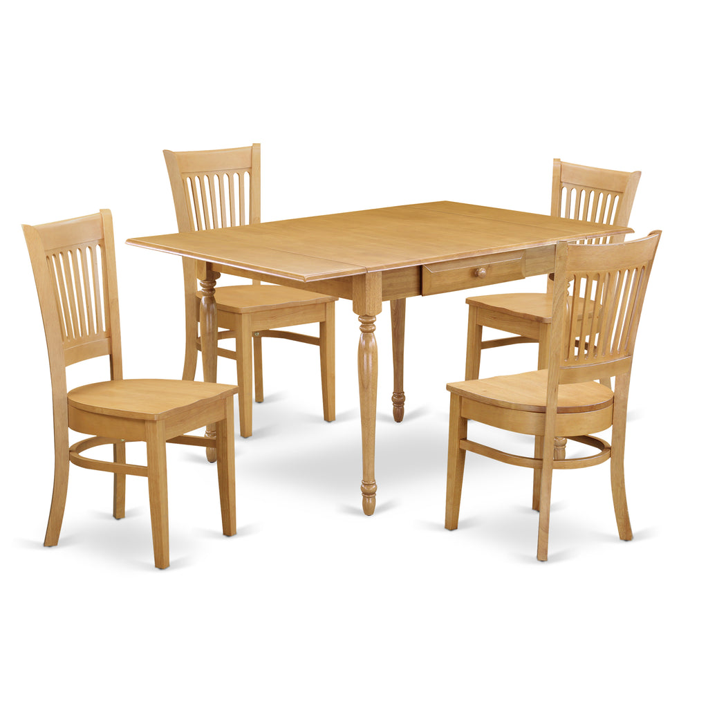 East West Furniture MZVA5-OAK-W 5 Piece Modern Dining Table Set Includes a Rectangle Wooden Table with Dropleaf and 4 Kitchen Dining Chairs, 36x54 Inch, Oak