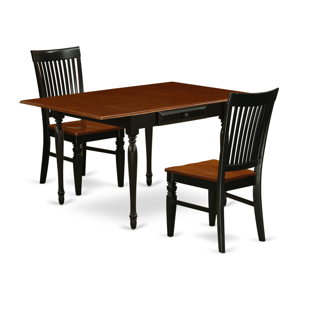 East West Furniture MZWE3-BCH-W 3 Piece Modern Dining Table Set Contains a Rectangle Wooden Table with Dropleaf and 2 Dining Chairs, 36x54 Inch, Black & Cherry
