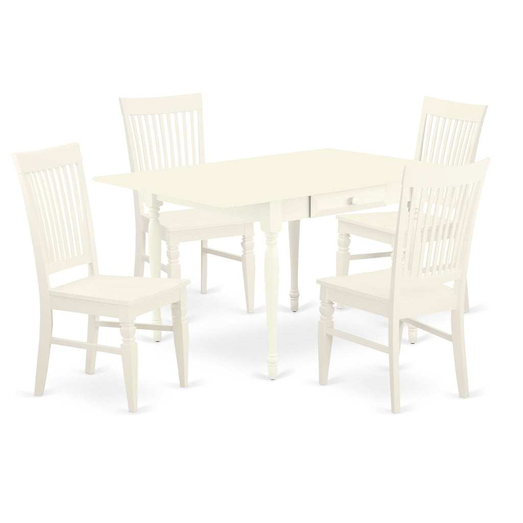 East West Furniture MZWE5-LWH-W 5 Piece Dining Table Set for 4 Includes a Rectangle Kitchen Table with Dropleaf and 4 Kitchen Dining Chairs, 36x54 Inch, Linen White