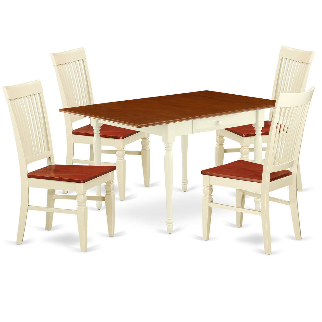East West Furniture MZWE5-WHI-W 5 Piece Dining Table Set for 4 Includes a Rectangle Kitchen Table with Dropleaf and 4 Kitchen Dining Chairs, 36x54 Inch, Buttermilk & Cherry