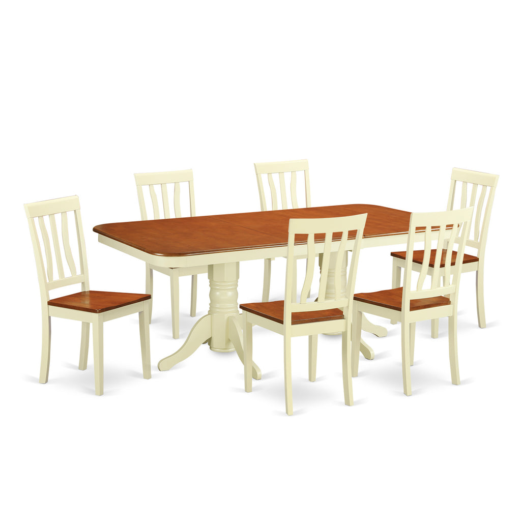 East West Furniture NAAN7-WHI-W 7 Piece Dining Table Set Consist of a Rectangle Dinner Table with Butterfly Leaf and 6 Dining Room Chairs, 40x78 Inch, Buttermilk & Cherry