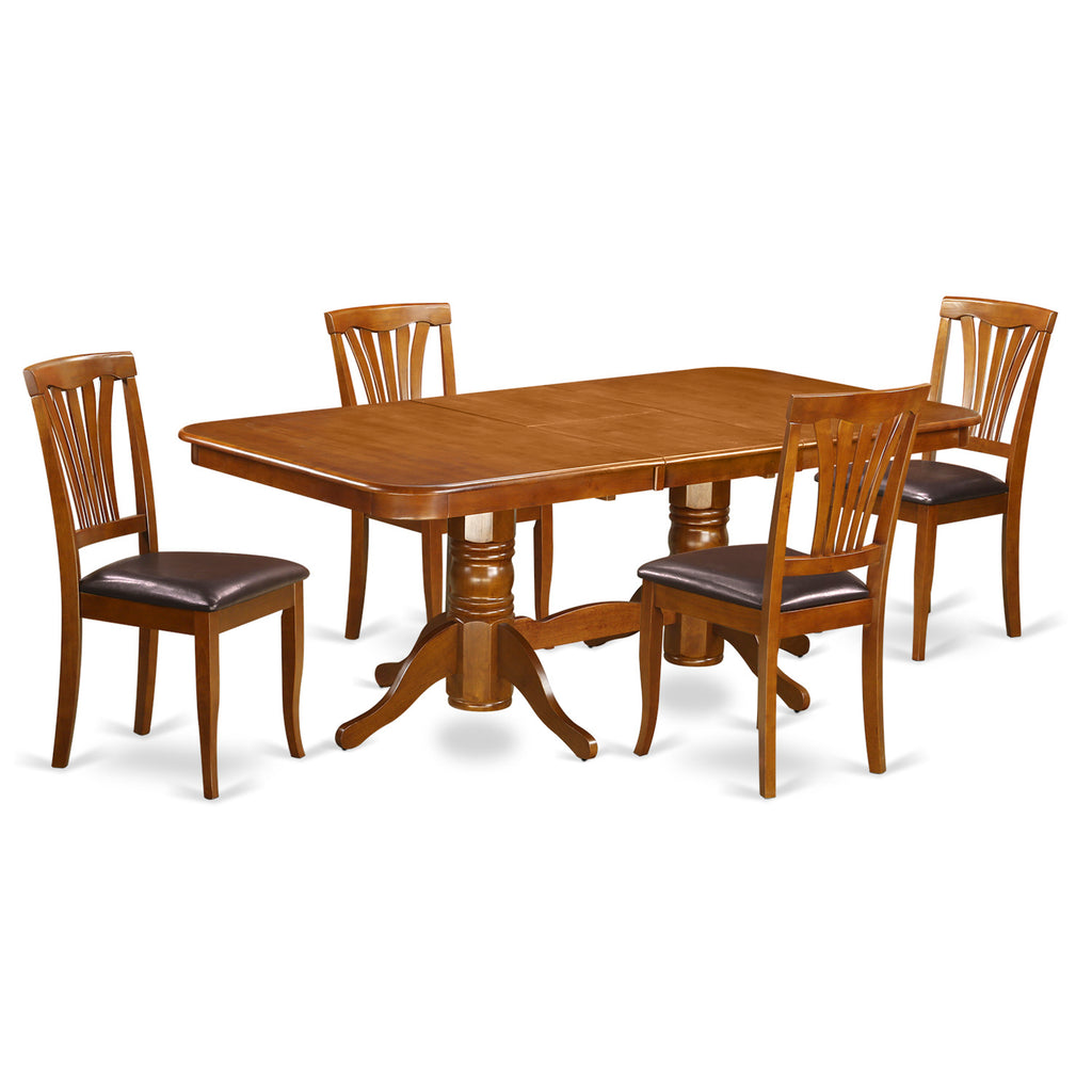 East West Furniture NAAV5-SBR-LC 5 Piece Dinette Set for 4 Includes a Rectangle Dining Table with Butterfly Leaf and 4 Faux Leather Dining Room Chairs, 40x78 Inch, Saddle Brown