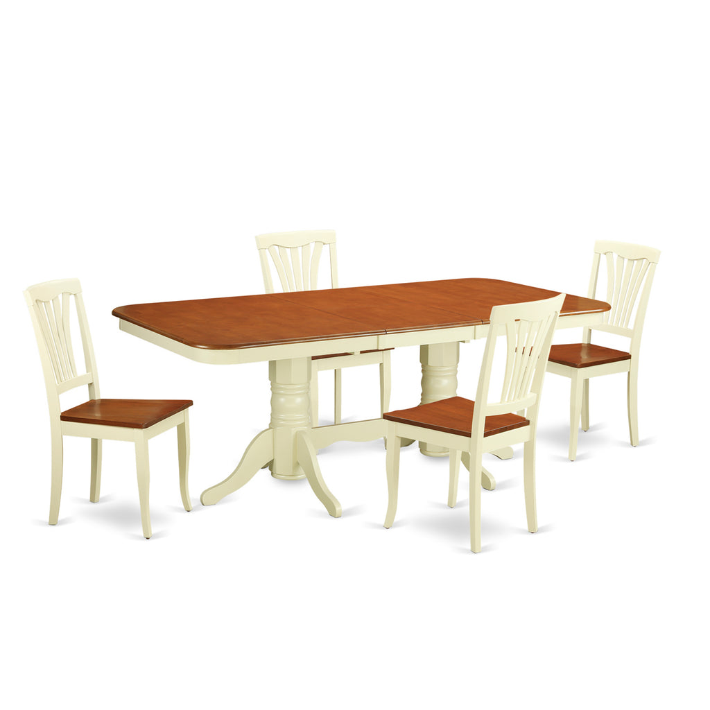 East West Furniture NAAV5-WHI-W 5 Piece Kitchen Table Set for 4 Includes a Rectangle Dining Table with Butterfly Leaf and 4 Dining Room Chairs, 40x78 Inch, Buttermilk & Cherry